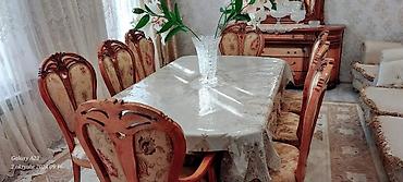 açılan masa: Qonaq otağı üçün, İşlənmiş, Açılan, Dördbucaq masa, 8 stul — 2