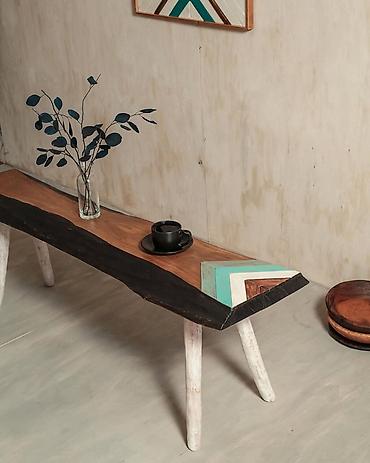 taxta skamya: Taxta skamya – etnik/boho üslubunda - Material: massiv ağac lövhə — 3