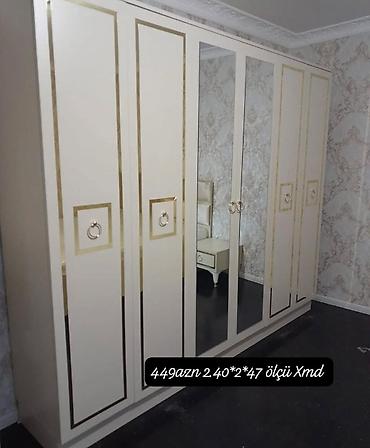 kreslo ber ber: Klassik dizaynlı 6 qapılı qarderob - Rəng: krem, qızılı dekor xətləri — 1