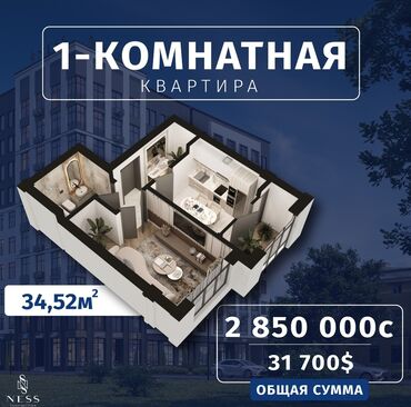 продается квартира гостиничного типа: Строится, Элитка, 1 комната, 35 м²
