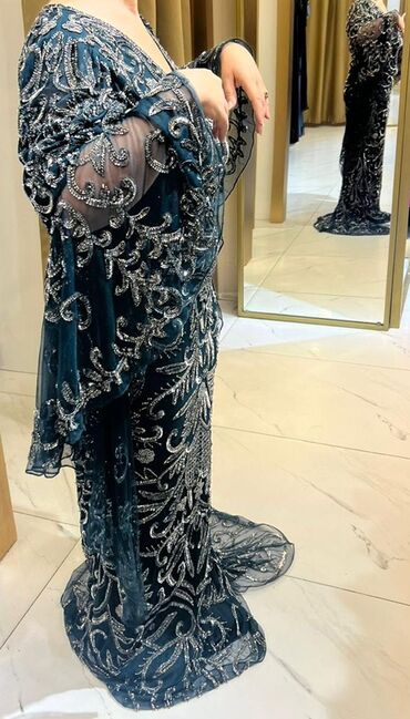 Ziyafət donları: Qaraya çalan yaşıl rəngli, uzun ziyafət/libas - Material: şəffaf — 12