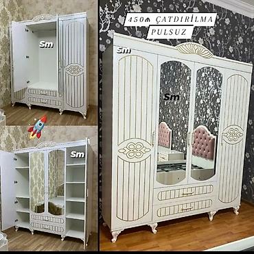 plastik dolablar: Yeni, 4 qapılı, Güzgülü, Ağ, Açılan, Düz dolab — 1