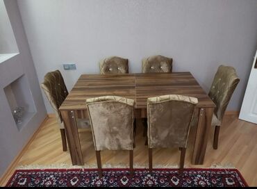 taxta stol stullar: Для кухни, Для гостиной, Новый, Нераскладной, Прямоугольный стол, 6 стульев, Азербайджан