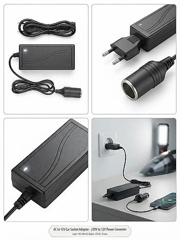 Адаптер питания 230В -> 12В с гнездом прикуривателя (AC to 12V Car