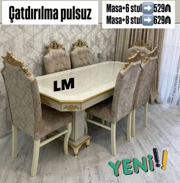 Masa və oturacaq dəstləri: Möhtəşəm TACMARAL masa dəsti👑 Yüksək keyfiyyətlə Qiymət : Masa 2x1 +6