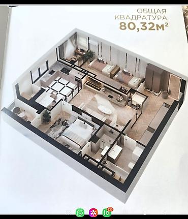 Продажа квартир: 3 комнаты, 80 м², Центральная мечеть Элитка, 8 этаж, ПСО (под самоотделку) — 3