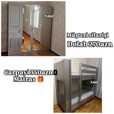 Oğlan və qız üçün, Çarpayı, Matras ilə, Siyirməli, Taxta
