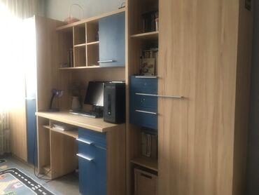 юношеский гарнитур бишкек: Спальный гарнитур, Б/у, Односпальная кровать, Другая страна, ДСП, Самовывоз, цвет - Голубой