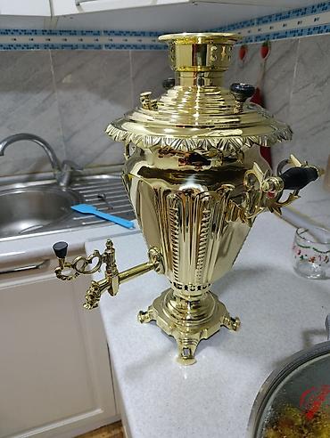 antik samovar alıram: Məhsul: Qızılı rəngində Qədimi 1880 il kömür/soba tipli samovar — 4