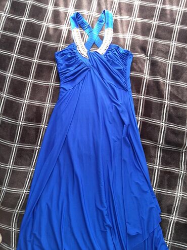 синее вечернее платье в пол: M, цвет - Синий