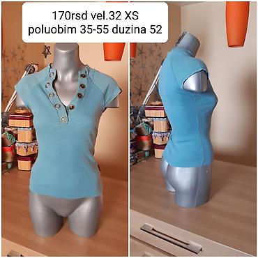 helanke elastina: Ženska majica kratkih rukava, tirkizno-plava. Model sa V-izrezom i — 1