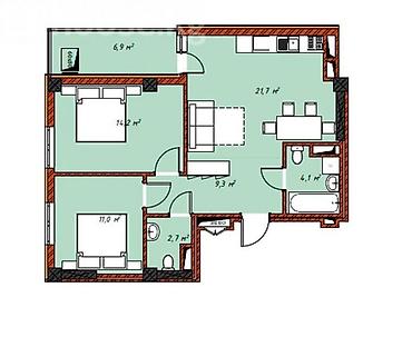 70: 3 комнаты, 70 м², Джал-29 Элитка, 12 этаж, ПСО (под самоотделку) — 4