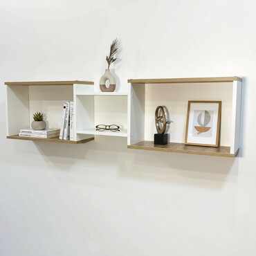 шкаф и настенные книжные полки: Полка навесная P002 (Белый / Дуб) Настенная полка, универсальная –