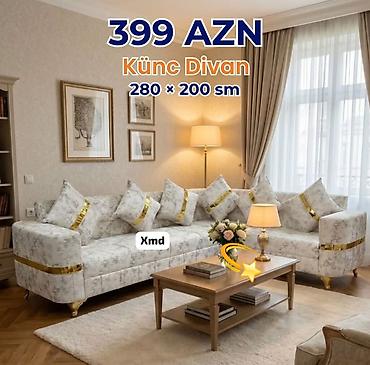 embawood künc divan: Künc Divan – 280 × 200 sm - Zərif klassik dizayn: krem-açıq boz — 1