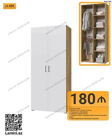 Mebel: İki qapılı dolab – Kod: 1703 - Ölçülər: Dərinlik 47 sm, Hündürlük 200 — 1