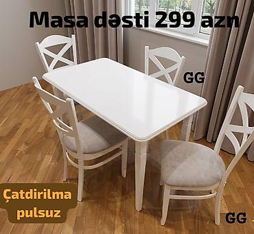 stul ucuz: Mətbəx üçün, Yeni, Açılmayan, Dördbucaq masa, 4 stul — 2