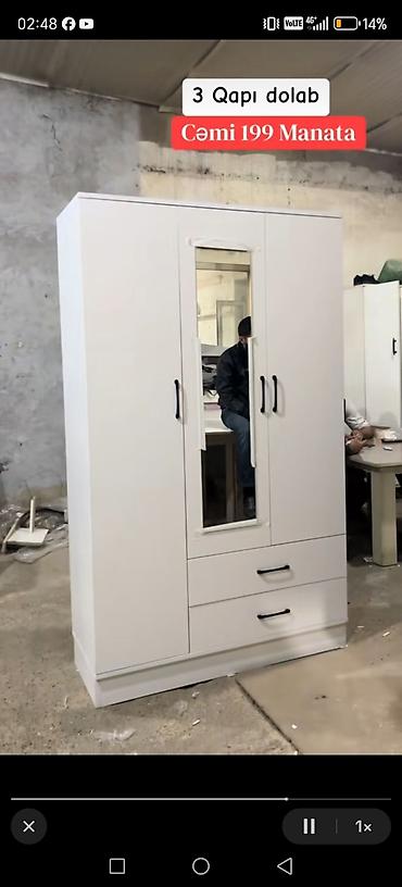 lovhe: Üç qapılı paltar dolabı - Rəng: açıq krem - Korpus: düz xətli — 5