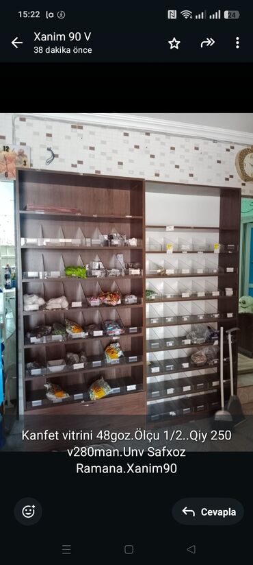 Kanfet vitrini 48goz.Ölçu 1/2. Qiy 250 v280man.Unv Safxoz