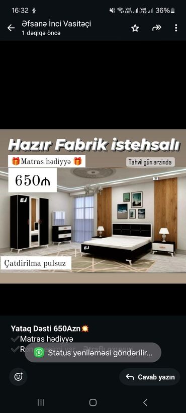 Sifarişlə yataq dəstləri: *Yataq Dəsti 650Azn💥* ✔️Matras hədiyyə ✔️Rəng seçimi var *✔️