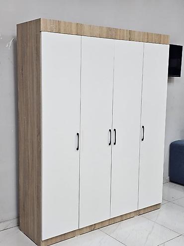 İşlənmiş, 4 qapılı, Ağ, Taxta, Açılan, Düz dolab