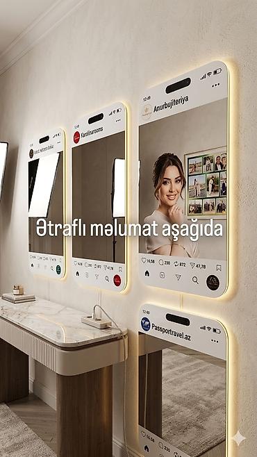 işıqlı güzgü: Güzgü Divar üçün, Düzbucaqlı, Dekorativ, Arxa işıqlı — 1
