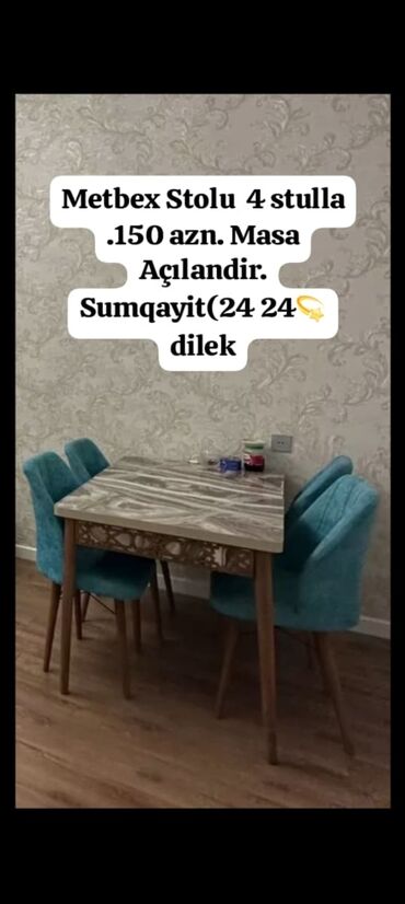 dsp taxta qiymeti: Metbex Stolu 4 stulla .150 azn. Masa Açılandir. Sumqayit(24