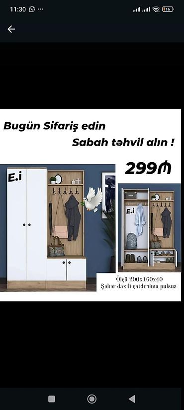 Yeni, 2 qapılı, Ağ, Açılan, Düz dolab