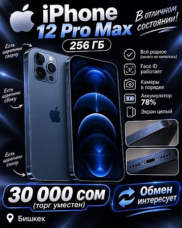IPhone 12 Pro Max, Б/у, 256 ГБ, Синий, 78 %