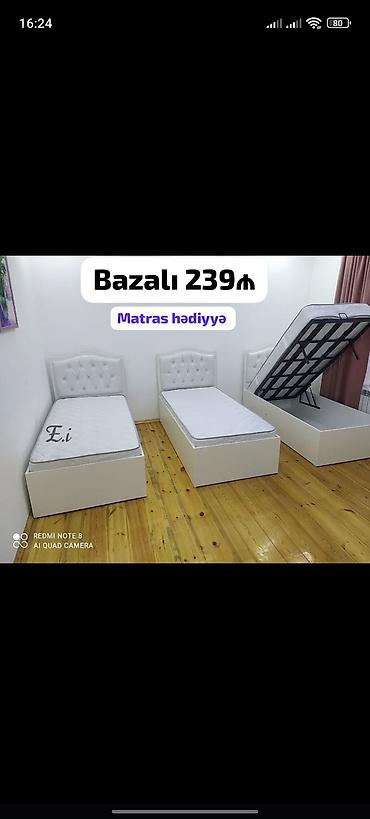 tek neferlik yataq bazalı: Yeni, Təknəfərlik çarpayı, Bazalı, Matras ilə, Siyirməsiz — 1