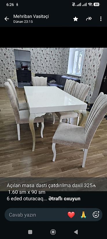 Açılan masa dəsti çatdırılma daxil 325₼ 1.60 sm x 90 sm 6 eded