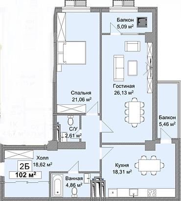 Продажа квартир: 2 комнаты, 103 м², Элитка, 10 этаж, ПСО (под самоотделку) — 2