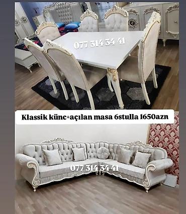 Klassik üslubda mebel dəsti. - Künc divan: bəzəkli taxta oyma