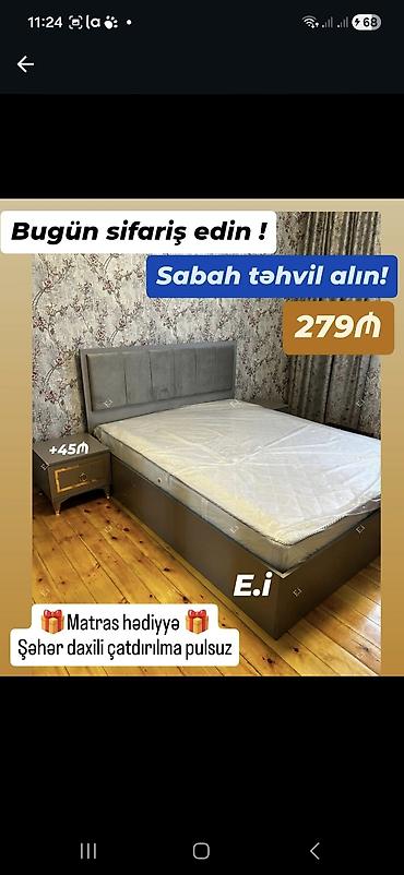 gence stol: Məhsul: Yumşaq başlıqlı, modern dizaynlı ikinəfərlik çarpayı - Rəng — 1