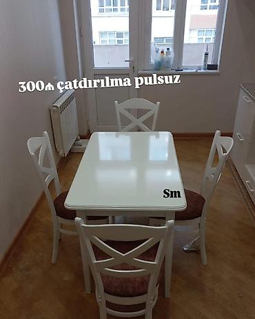 cay masasi: Mətbəx üçün 1 masa + 4 stul dəsti - Rəng: ağ/ivori tonları - Masa — 5