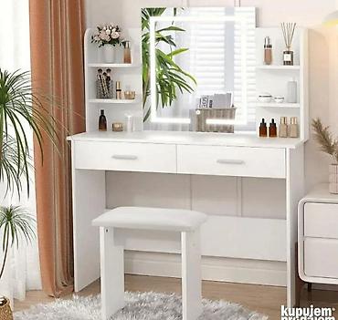 Stolovi: Toaletni sto sa LED ogledalom i tabureom - Moderan beli toaletni sto — 8