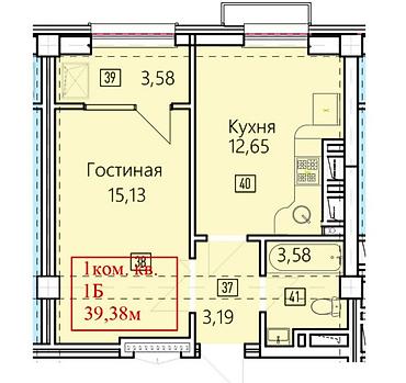 brk group: 1 комната, 39 м², Асанбай мкр Элитка, 12 этаж, ПСО (под самоотделку) — 2