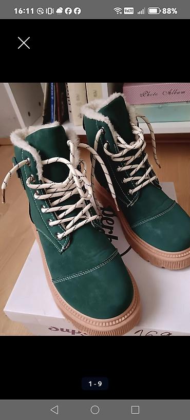 claudia donatelli boots: Zimske ženske čizme – zelene - Model: visoke vezane čizme sa krznenom — 1
