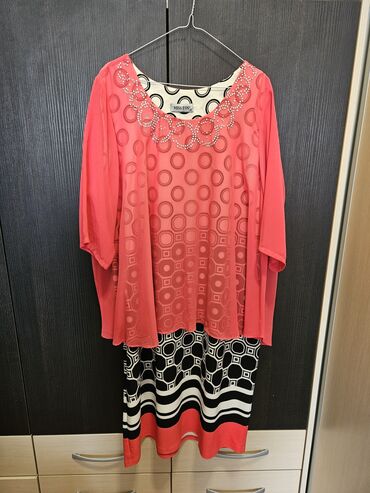 haljine 50 tih godina: 5XL (EU 50), bоја - Crvena, Drugi stil, Kratkih rukava