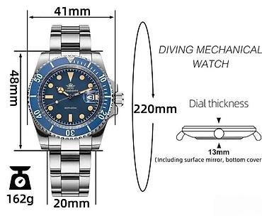 Ručni satovi: ADDIESDIVE AD2054 - 41mm - Plava - Rolex Submariner Homage ADDIESDIVE — 8