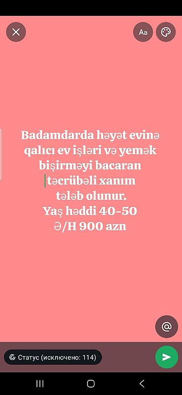 Badamdarda həyət evinə daimi əsasda ev işləri və yemək bişirməyi