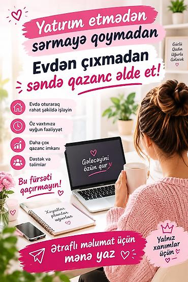 evdə online iş: SMM menecer tələb olunur, İstənilən yaş, Təcrübəsiz — 1