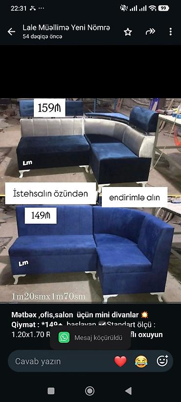 *Mətbəxofis,salon üçün mini divanlar* 💥 *Qiymət : *149₼* başlayan lalafo.az -da *Mətbəxofis,salon üçün mini divanlar* 💥 *Qiymət : *149₼* başlayan