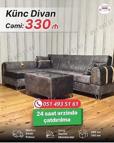 divan ölçüleri: Yeni, Künc divan, Qonaq otağı üçün, Açılan, Azərbaycan — 1