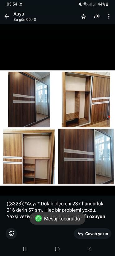 Dolablar: ((8323))*Asya* Dolab ölçü eni 237 hündürlük 216 derin 57 sm. Heç bir