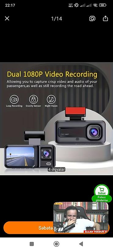 Avtoelektronika: Avtomobil üçün 3 kanallı videoregistrator - Ön kamera: FHD 1080P — 1