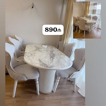 Mebel: Masa dəsti satılır 890₼. 8 oturcağı var. Üzəri tökmə mərmərdir. Ünvan — 1