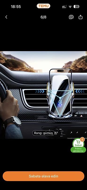 avtomobil kreditle: Avtomobil üçün simsiz şarjlı telefon tutacağı – rəng: gümüş Tecili — 1