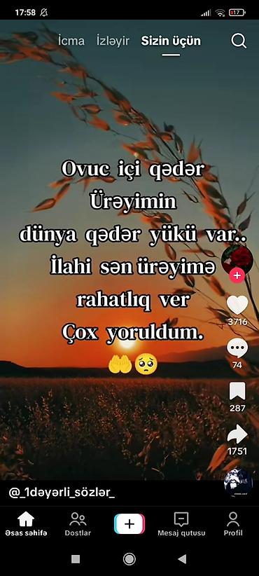 8 noyabr aid şəkillər çəkmək: Məhsul: Emosional sitatlı qısa video (reels) – günbatımı fonunda sakit — 1