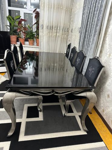 Для гостиной, Б/у, Нераскладной, Квадратный стол, 8 стульев, Азербайджан