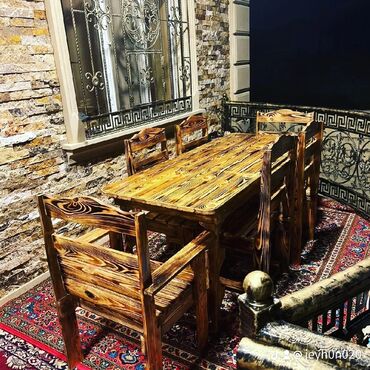 Bağ, çöl masa və oturacaq dəstləri: Yeni, Kvadrat masa, Açılmayan, Stullar ilə, Taxta, Azərbaycan — 2